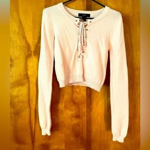 Forever 21 pale pink lace up sweater